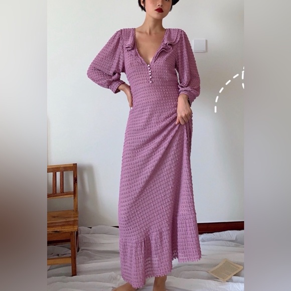 Zara long dress lavender knit Sundress cotaggecore femenine wedding guest fall - Picture 1 of 8
